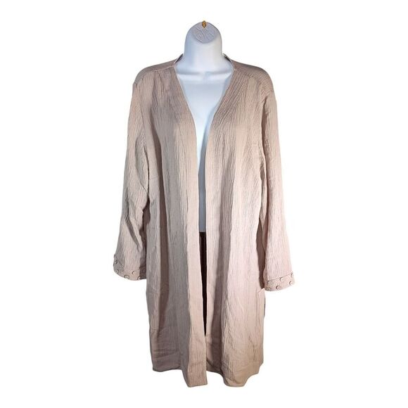 Soft Surroundings Oceo Gauze Open Front Topper Cardigan Pebble Taupe Women's XL - Picture 1 of 7